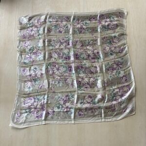 Jun Ashida Scarf Womens One Size Purple Floral Satin Square Neck Wrap Shawl